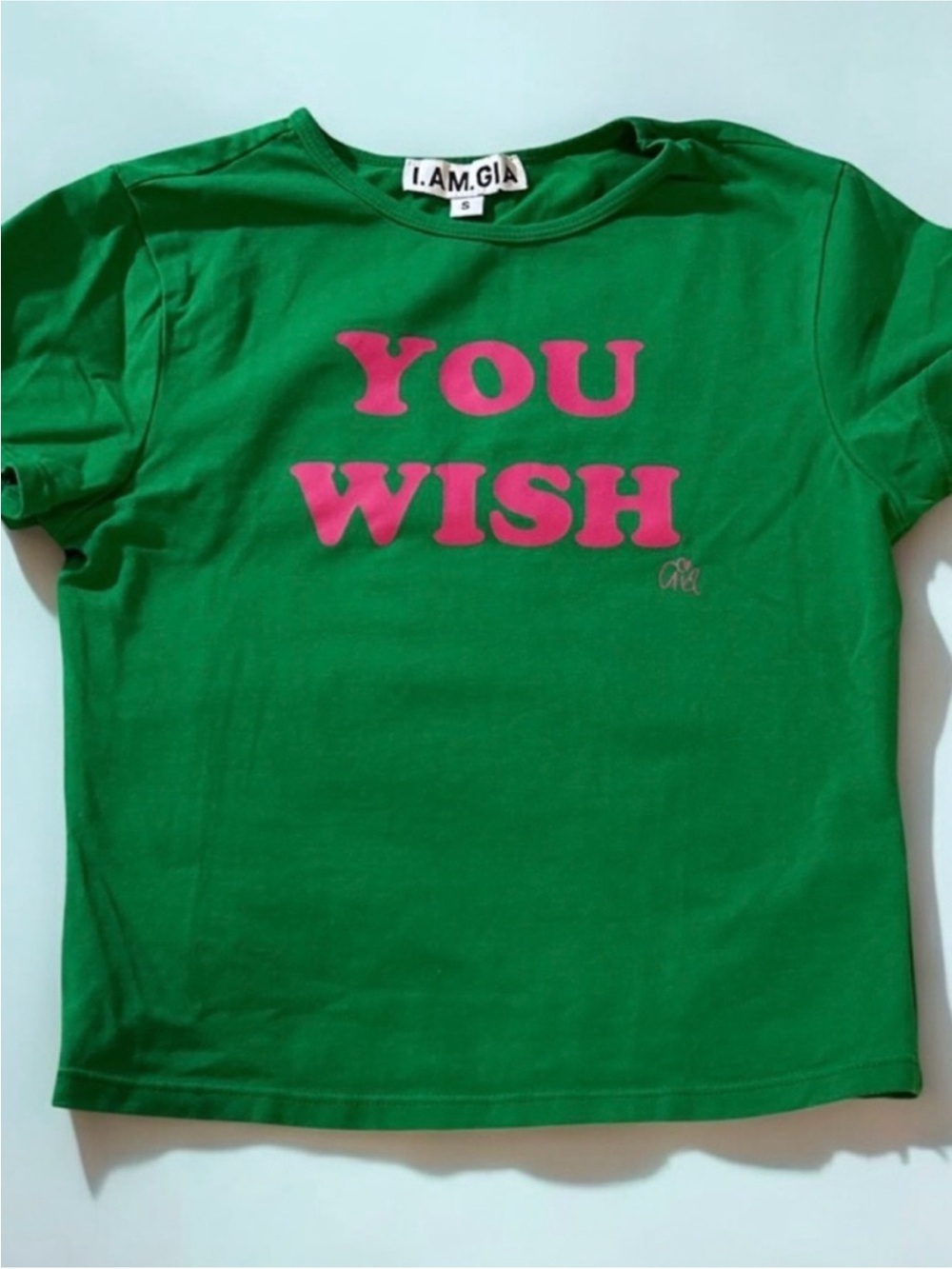 I.AM.GIA Green Tee with Pink "YOU WISH" Graphic